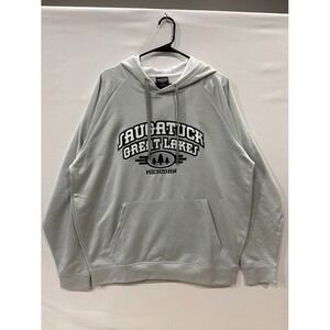 Y2K Saugatuck Great Lakes Hoodie Mens L Gray Michigan Graphic Embodied